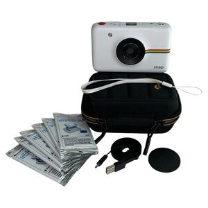 Polaroid Snap Instant Camera POLSP01 White w/ Black Case + Film TESTED WORKING